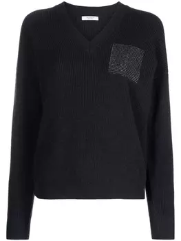 Peserico джемпер с V-образным вырезом и эффектом металлик, синий