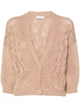 Peserico кардиган фактурной вязки с пайетками, коричневый