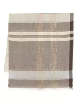 Peserico клетчатый шарф с бахромой, синий