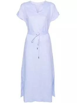 Peserico льняное платье с поясом, синий