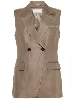 Peserico льняной жилет с бисером, коричневый