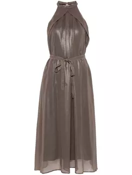 Peserico платье миди из ткани ламе, коричневый