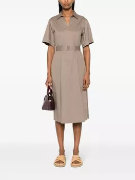 Peserico платье миди с воротником поло и поясом, коричневый