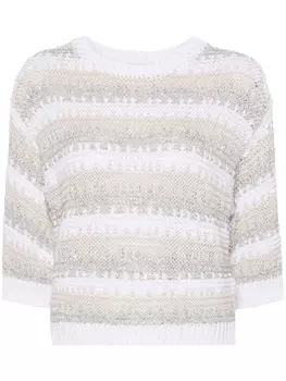 Peserico полосатый джемпер с пайетками, белый