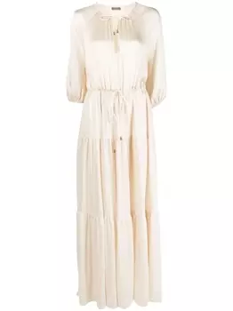 Peserico ярусное платье макси с укороченными рукавами, нейтральный цвет