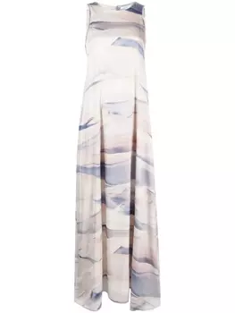 Peserico ярусное платье с принтом, синий