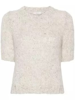 Peserico свитер с короткими рукавами и пайетками, серый