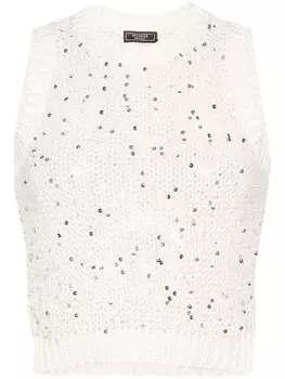 Peserico топ в технике кроше с пайетками, белый
