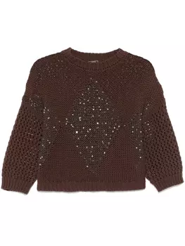 Peserico жаккардовый свитер с пайетками, коричневый