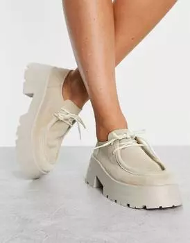 Песочные замшевые массивные туфли на плоской подошве со шнуровкой ASOS DESIGN Mitch