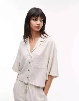 Песочный цвет льняной рубашки Topshop с короткими рукавами