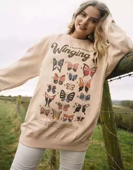 Песочный свитшот унисекс с графическим рисунком winging it Batch1