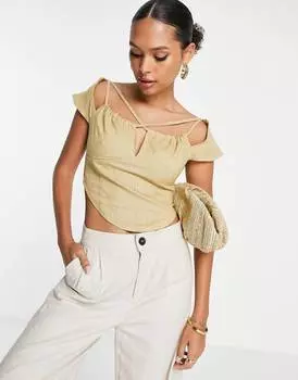 Топ с ремешками и перекрестным вырезом ASOS DESIGN, песочный