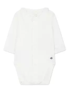 Petit Bateau боди с длинными рукавами и воротником-рюшами, белый