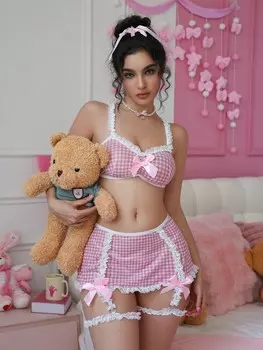 Petit Doll 5 Комплектов нижнего белья Клетчатые брюки бикини, милое нижнее белье. для девочек-подростков и сексуальные женщины Shein, розовый