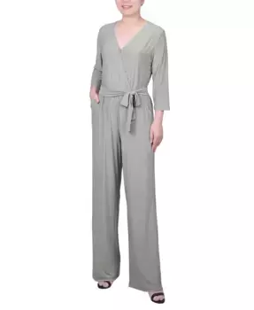 Петит комбинезон с поясом, принтом и рукавом 3/4 NY Collection, зеленый