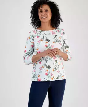 Петит топ из пима-хлопка с принтом Style & Co, мультиколор