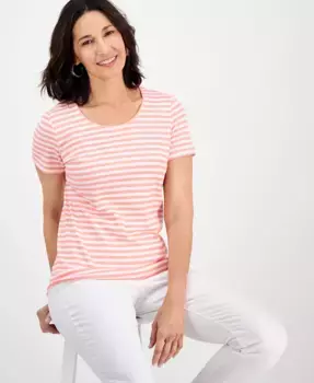 Петит топ с круглым вырезом и простой полоской, вязаный Style & Co, розовый