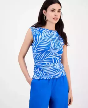 Петит топ с принтом и боковыми сборками из сетки I.N.C. International Concepts, синий
