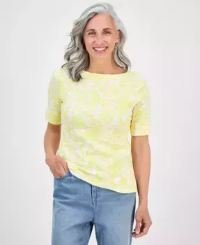 Петит топ с принтом и рукавом три четверти Style & Co, белый