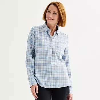 Petite Croft & Barrow Очень мягкая фланелевая рубашка в клетку, цвет Light Blue Plaid