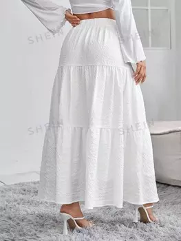 PETITE Юбка, одноцветная, рюши/рюши, сетка-вышивка Shein, белый