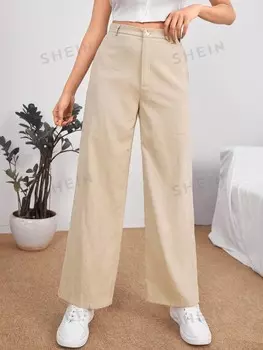 PETITE Однотонные весенние брюки с высокой талией Shein, хаки