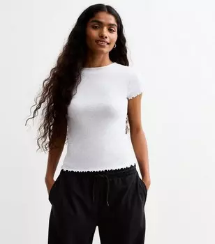 Petite Серая футболка в рубчик с оборками на рукавах New Look, бледно-серый