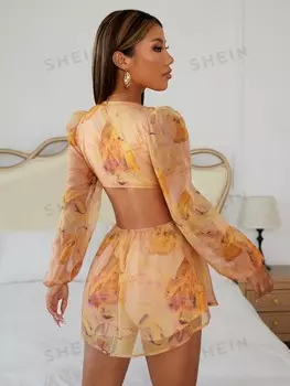 PETITE Шифоновый комбинезон, завязка спереди, открытая спина, цветочный принт Shein, мультиколор