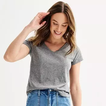 Petite Sonoma Goods For Life Повседневная футболка с короткими рукавами и V-образным вырезом, цвет Charcoal