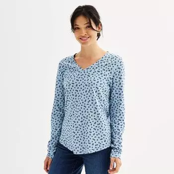 Petite Sonoma Goods For Life Повседневная футболка с V-образным вырезом и длинными рукавами Sonoma Goods For Life