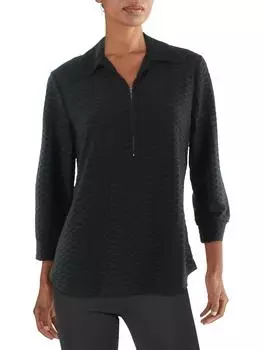 Petites Womens Gym Fitness 1/2 молния Топ Notations, черный