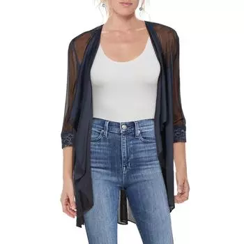 Petites Женский сетчатый блейзер с кружевной отделкой R&M Richards, темно-синий