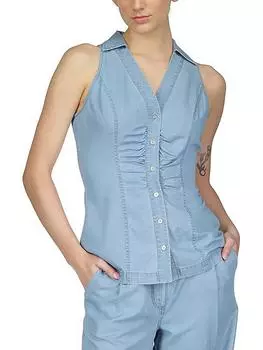 Petites Женский топ Tencel на пуговицах с бретелькой через шею MICHAEL Michael Kors, цвет sky blue wash