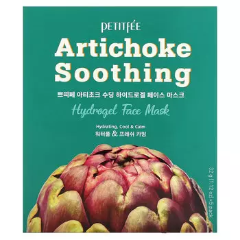 Petitfee, Artichoke Soothing, успокаивающая гидрогелевая маска для лица с артишоком, 5 шт., по 32 г (1,12 унции)