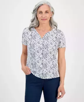 Петитная вязаная рубашка с коротким рукавом Henley Style & Co, белый