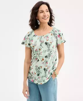 Петитный вязаный топ с рукавами-крылышками и принтом "Floating Fauna" Style & Co, мультиколор