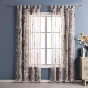Петли для штор Joyswahl, современная штора-вуаль (1 шт.) с ботаническим узором, прозрачная, для спальни, гостиной, коричневая, В x Ш 225 x 140 см, коричневый
