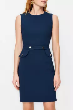 Petrol Belt, приталенное мини-платье с тканым карманом и поясом Trendyol, зеленый