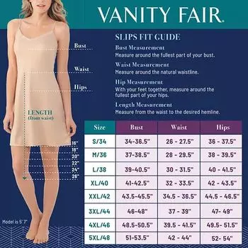 Петтислип с разрезом Vanity Fair Satin Glance — 16 дюймов. - 11760 Vanity Fair, черный