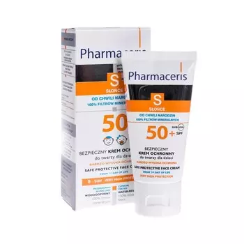 Pharmaceris, S, безопасный детский защитный крем для лица Sun Protect, SPF50+, 50 мл