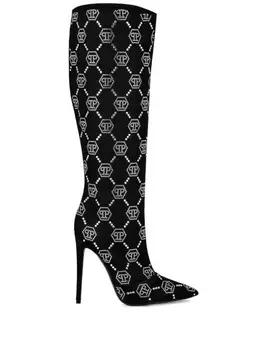 Philipp Plein атласные ботинки с монограммой, черный