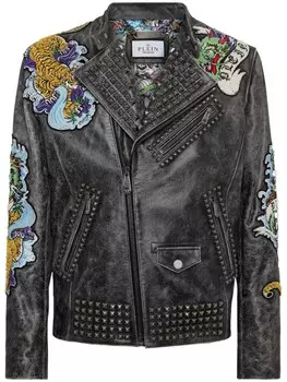 Philipp Plein байкерская куртка с принтом, черный
