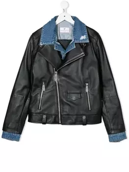 Philipp Plein байкерская куртка с воротником из денима, черный