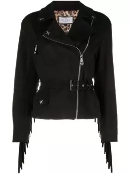 Philipp Plein байкерская куртка с заклепками и бахромой, черный
