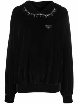 Philipp Plein бархатное худи с кристаллами, черный
