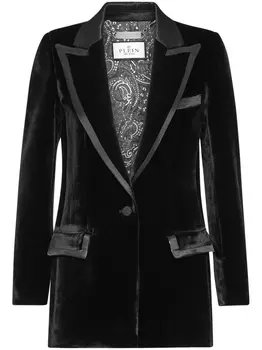 Philipp Plein бархатный блейзер с контрастной отделкой, черный