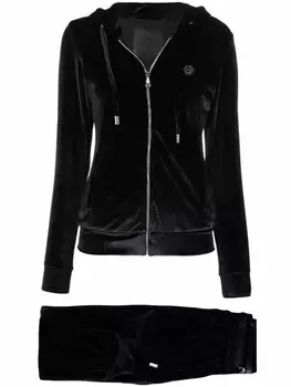 Philipp Plein бархатный костюм с логотипом, черный