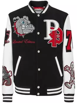 Philipp Plein бомбер с нашивками Bulldogs, черный