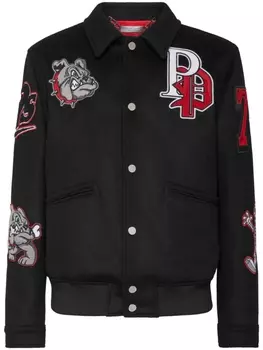 Philipp Plein бомбер с отложным воротником и нашивкой-логотипом, черный
